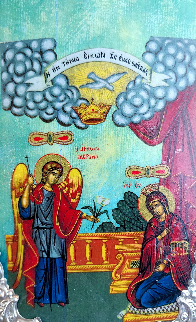 Iconsgr Wooden Greek Christian Orthodox Wood Icon of The Annunciation (Evangelismos) of the Theotokos / K30 - Image 2